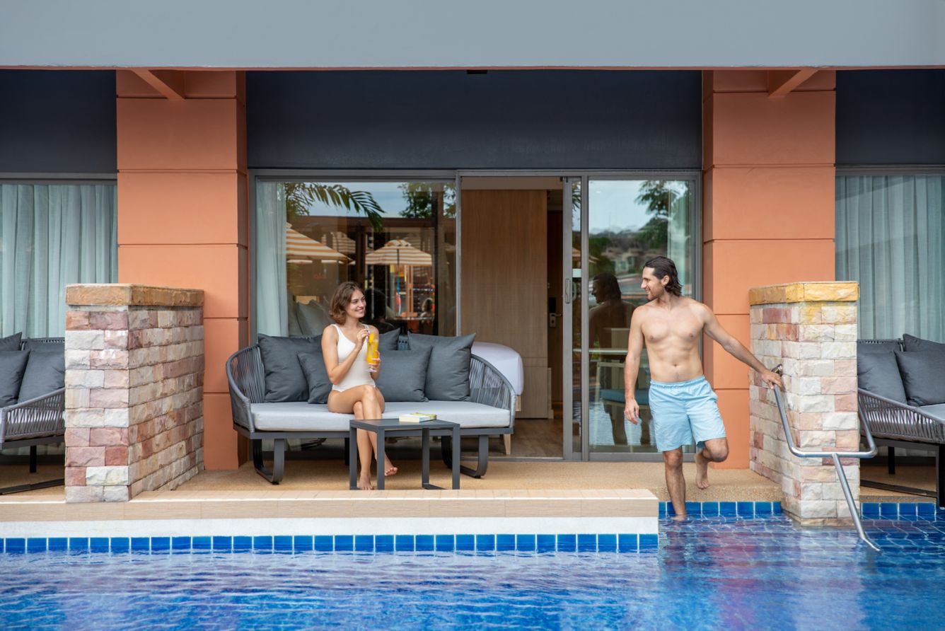 A couple enjoying in a pool